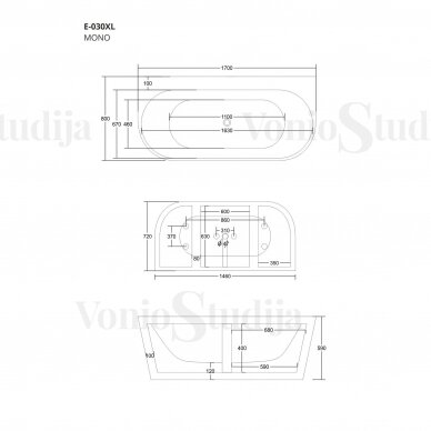 Vonia Corsan MONO 170cm, akrilinė su baltos spalvos clicklack 5