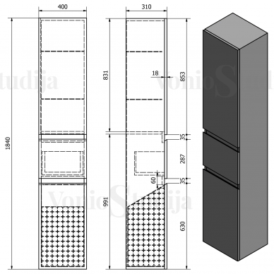 Aukšta ūkinė spintelė ALTAIR 40x184x31cm juodos matinės spalvos 3